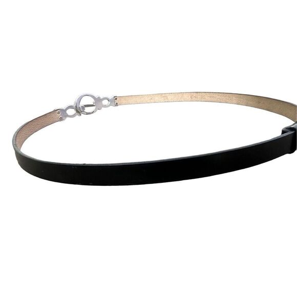 Chico’s Black Leather with Silvertone Rhinestone Adjustable Belt Size M/L - Picture 4 of 11